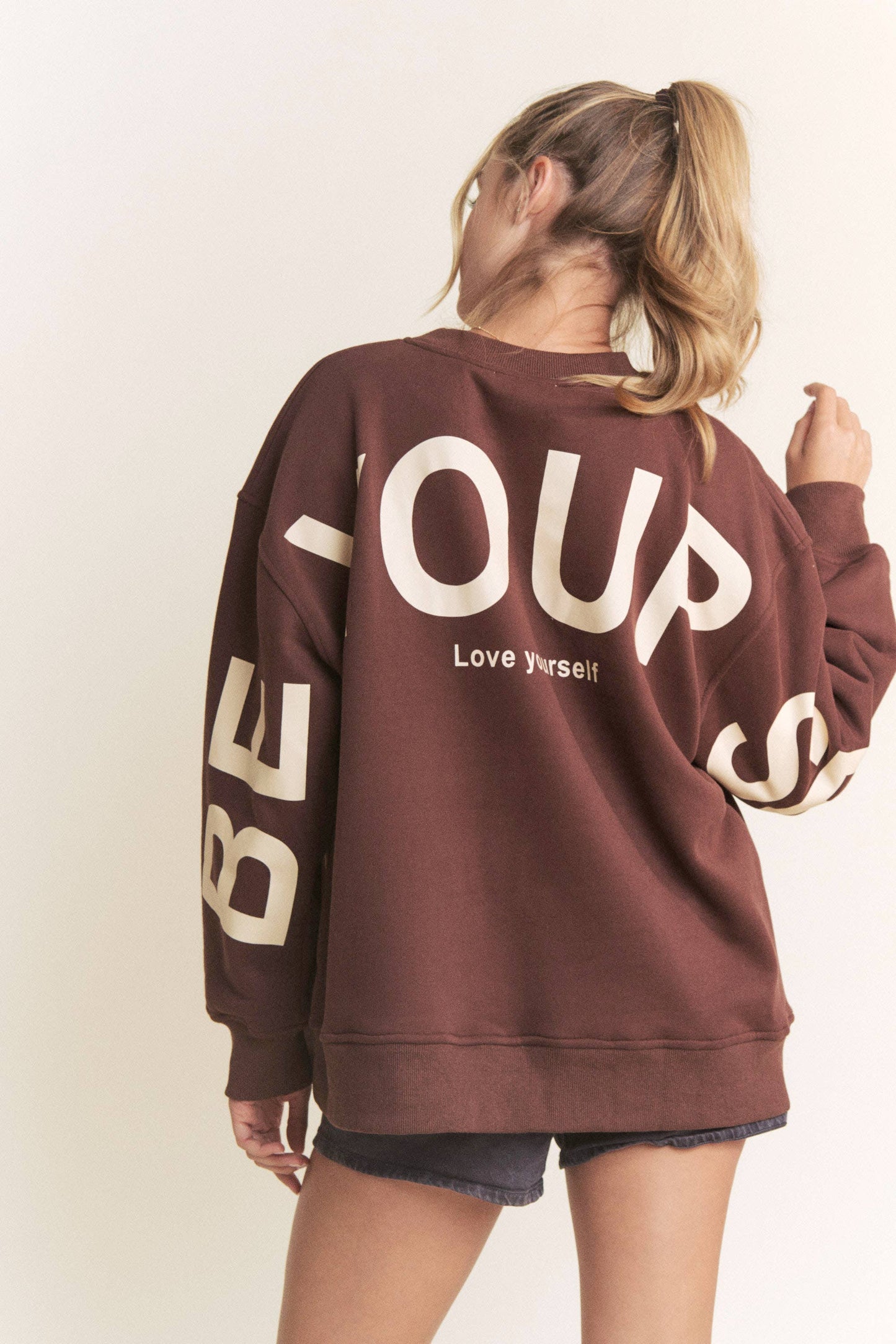 Be Yourself Love Yourself Printed Oversized Sweatshirt-PINK PRE ORDER