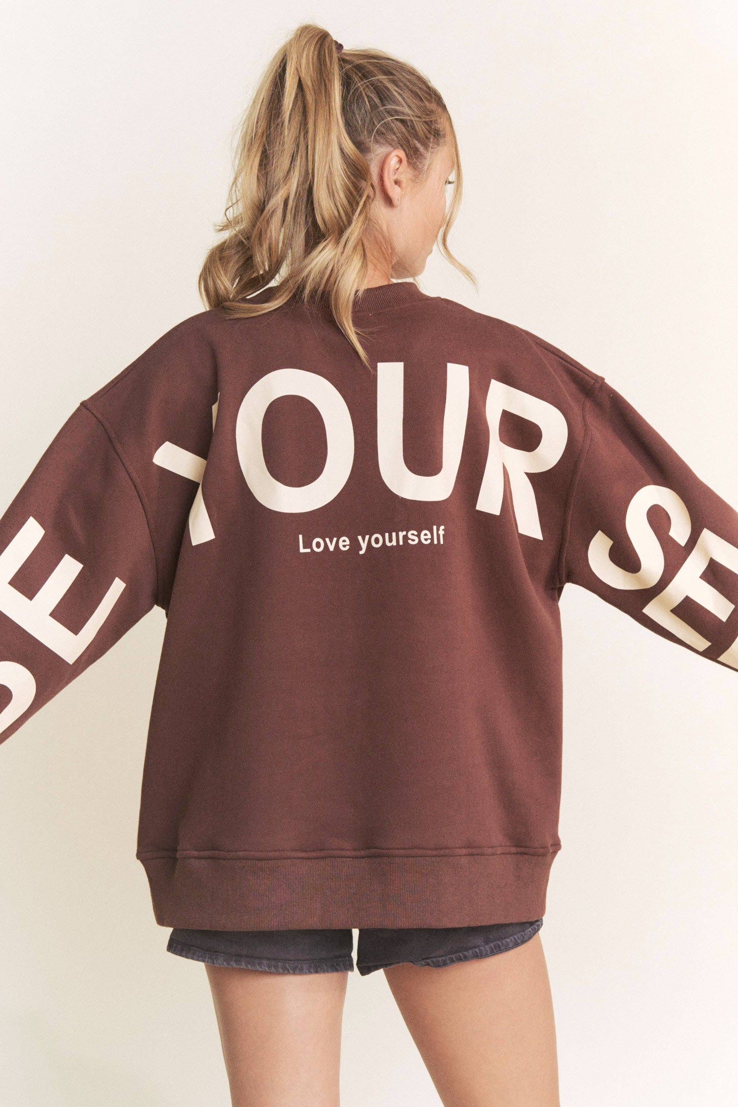 Be Yourself Love Yourself Printed Oversized Sweatshirt-PINK PRE ORDER