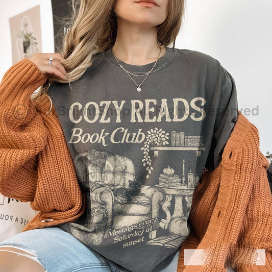 Cozy Reads Book Club T-Shirt, Cute Autumn Reading Sweatshirt