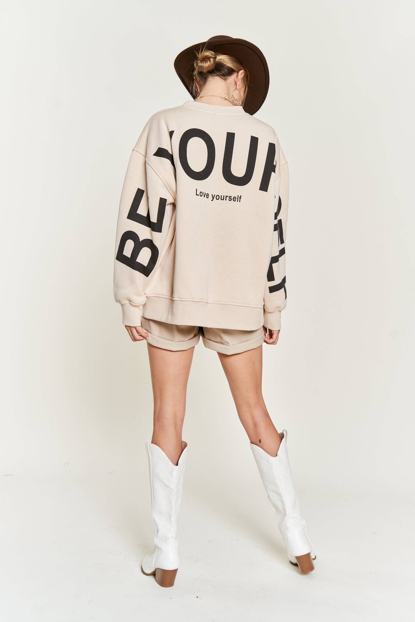 Be Yourself Love Yourself Printed Oversized Sweatshirt-PINK PRE ORDER