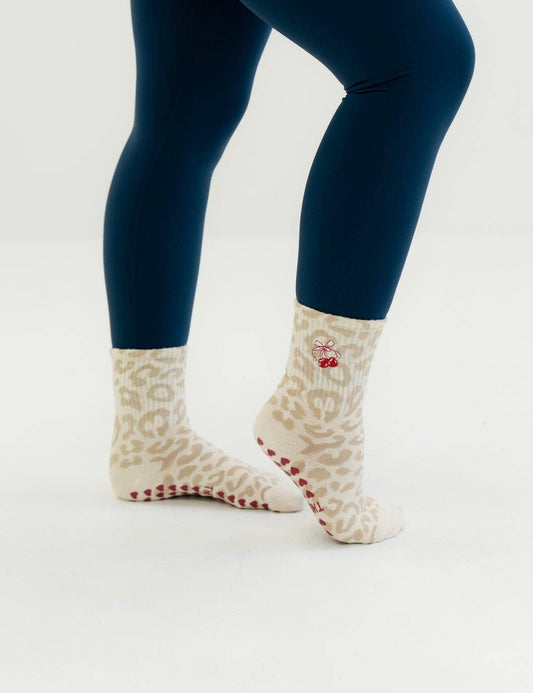 TCC Light Cheetah Cherry Sock  | Pilates & Barre Grippy Socks