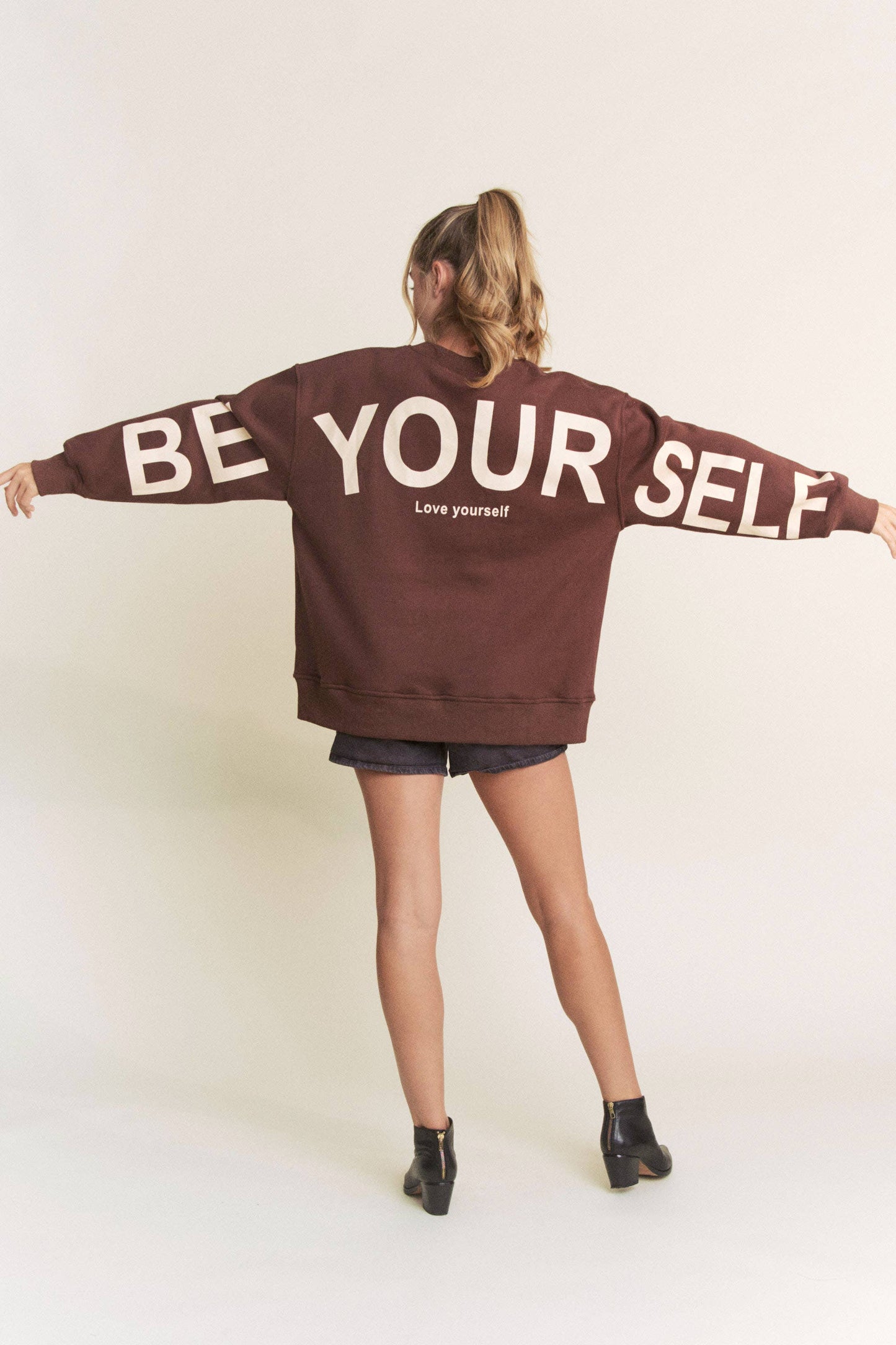 Be Yourself Love Yourself Printed Oversized Sweatshirt-PINK PRE ORDER