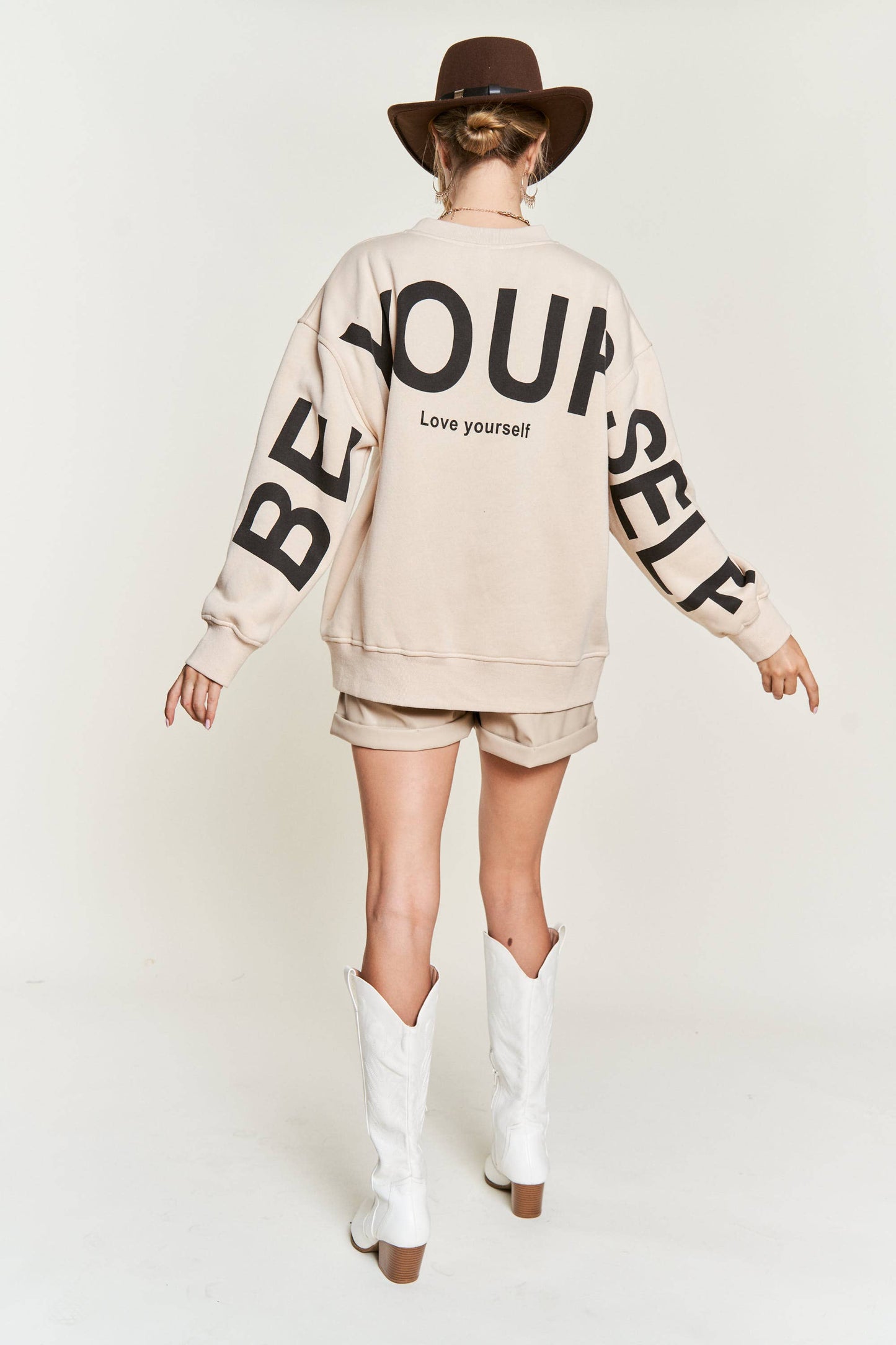 Be Yourself Love Yourself Printed Oversized Sweatshirt-PINK PRE ORDER