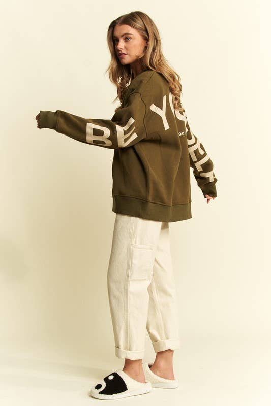 Be Yourself Love Yourself Printed Oversized Sweatshirt-PINK PRE ORDER