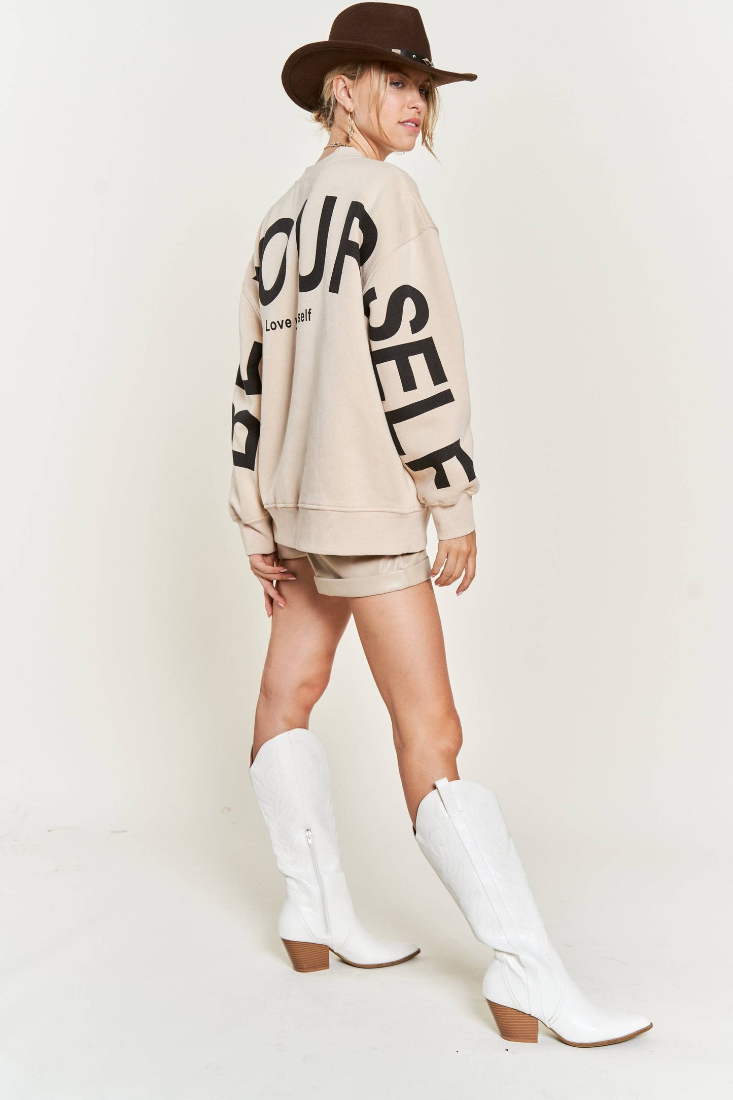 Be Yourself Love Yourself Printed Oversized Sweatshirt-PINK PRE ORDER