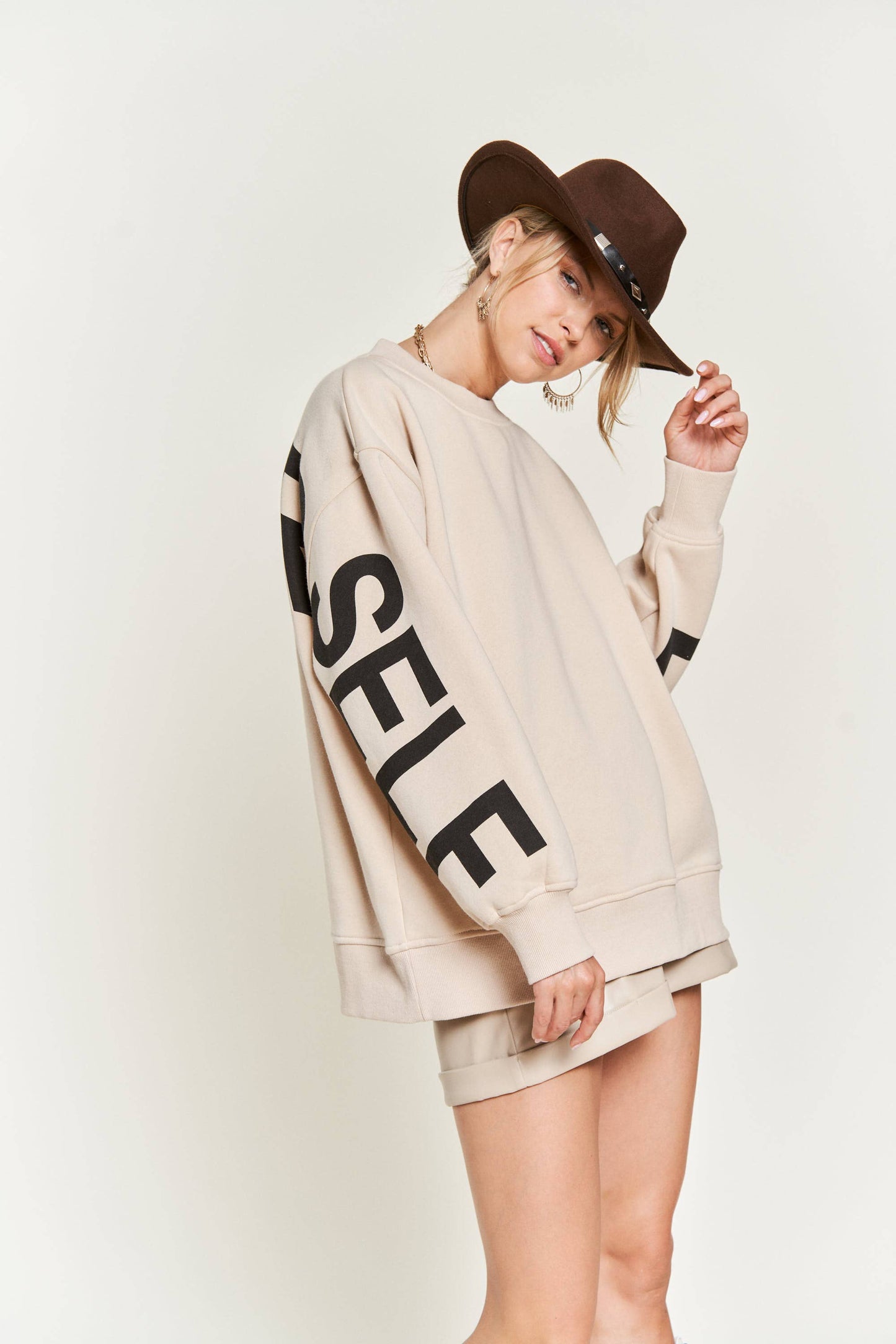 Be Yourself Love Yourself Printed Oversized Sweatshirt-PINK PRE ORDER
