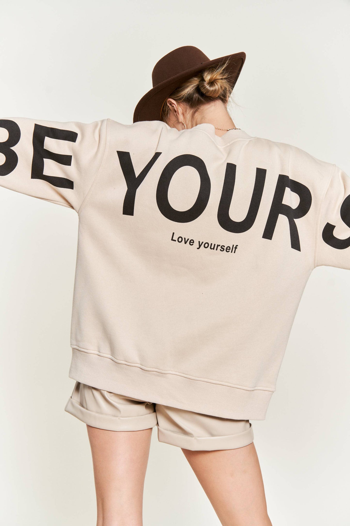 Be Yourself Love Yourself Printed Oversized Sweatshirt-PINK PRE ORDER