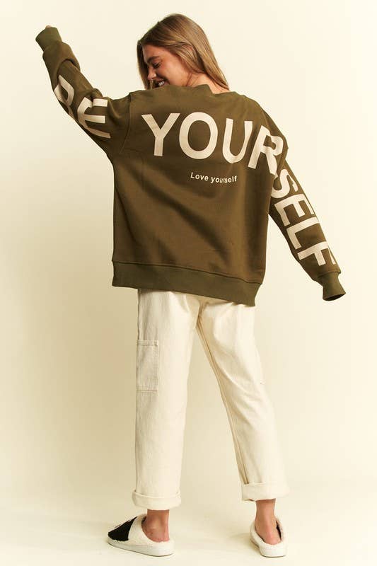 Be Yourself Love Yourself Printed Oversized Sweatshirt-PINK PRE ORDER