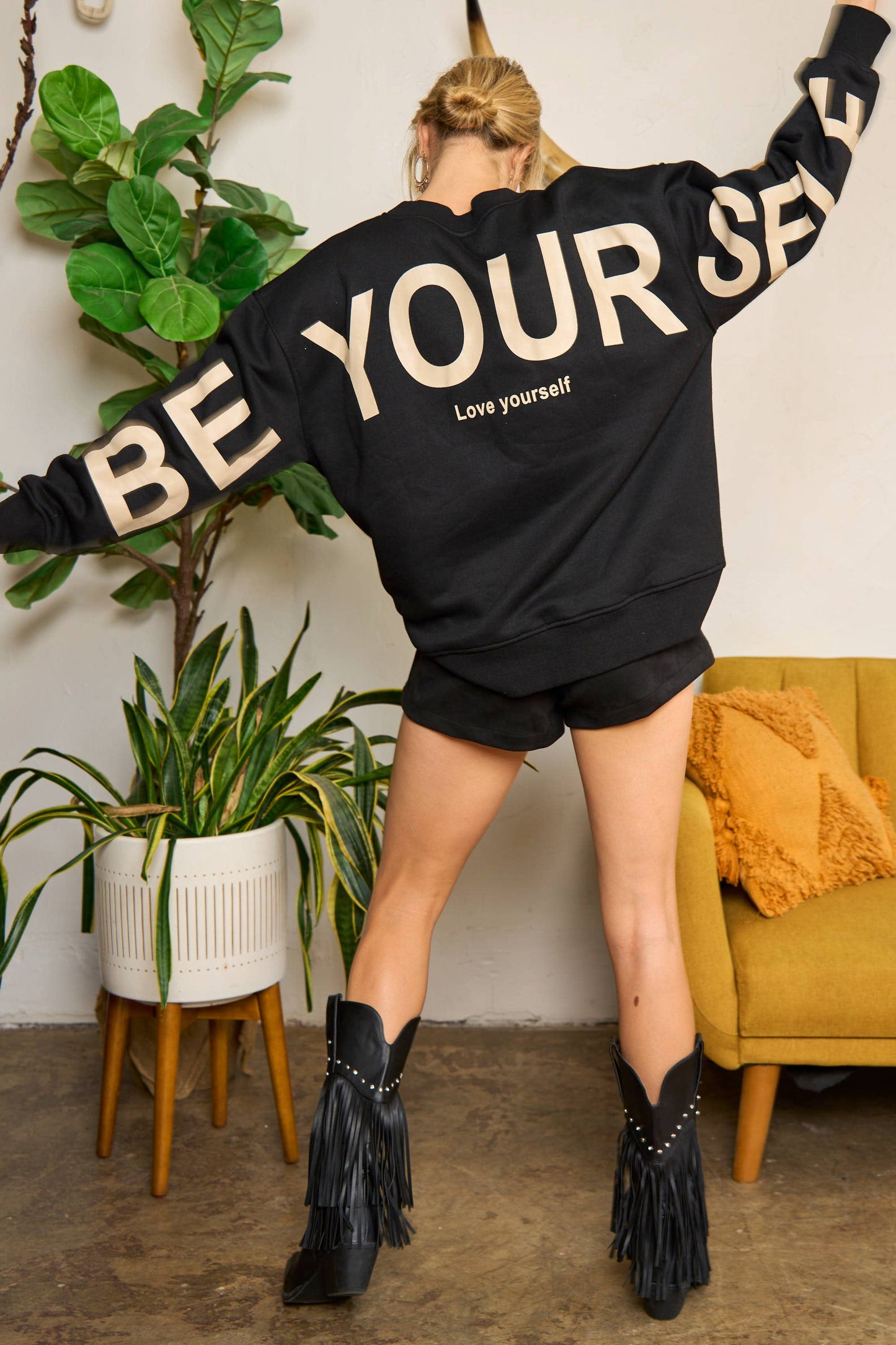 Be Yourself Love Yourself Printed Oversized Sweatshirt-PINK PRE ORDER